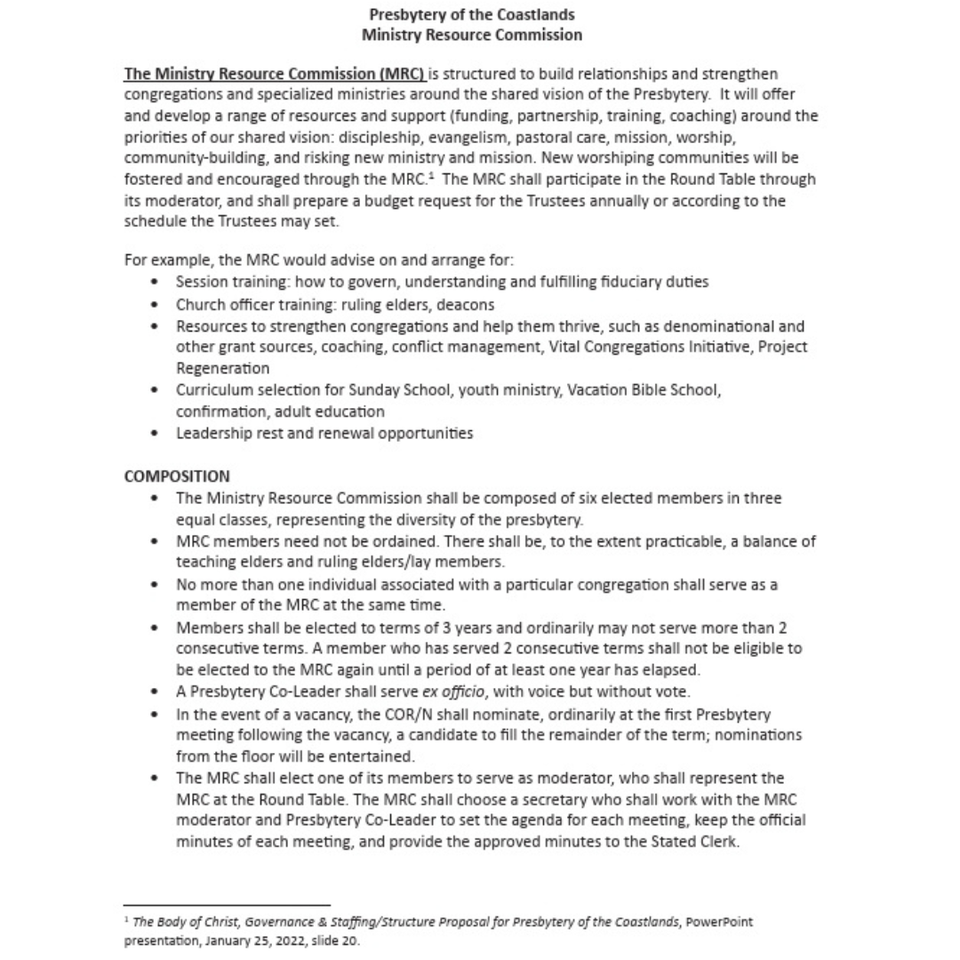 Ministry Resource Commission description 2024 0814